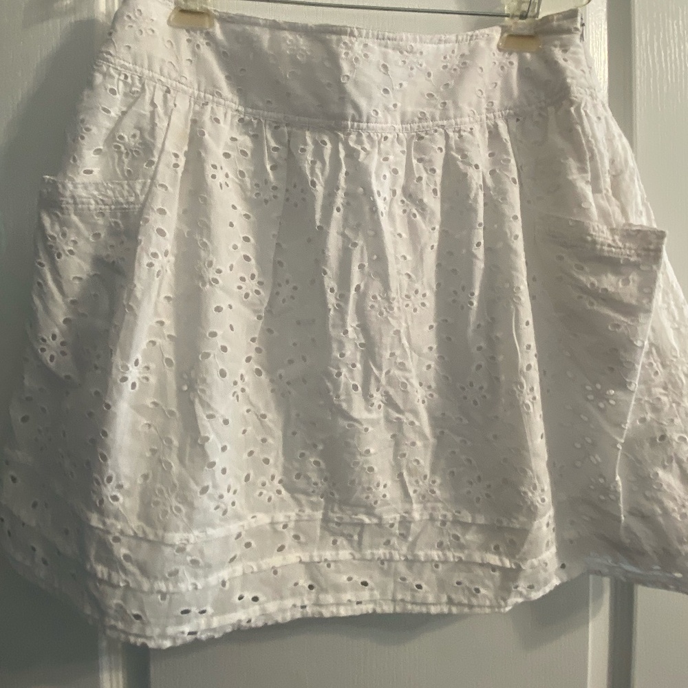AUGUST SILK WHITE EYELET MINI LINED SKIRT WITH POCKETS